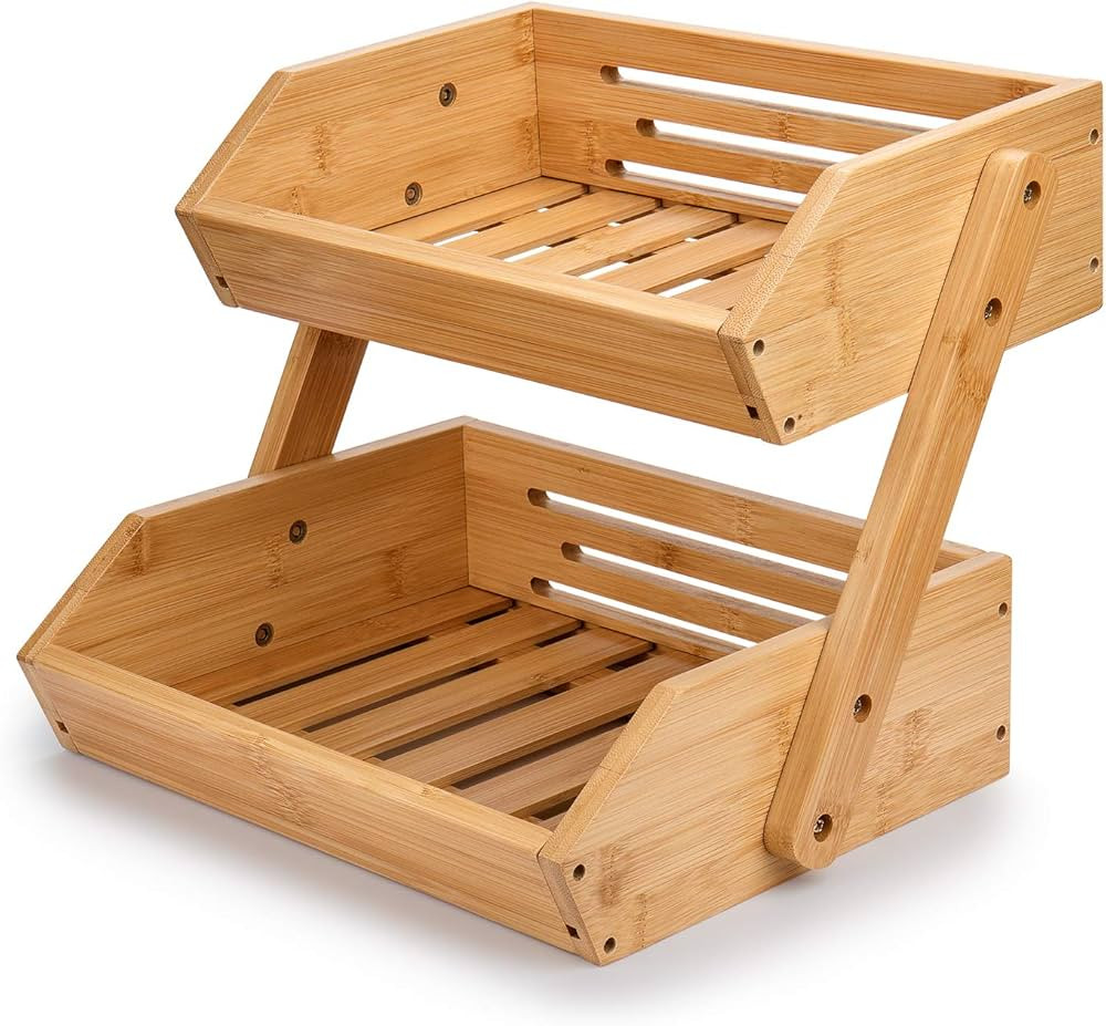G.a HOMEFAVOR Bamboo Fruit Basket, 2-Tier Fruit Bowl for Kitchen Counter, Large Capacity Vegetabl... | Amazon (US)