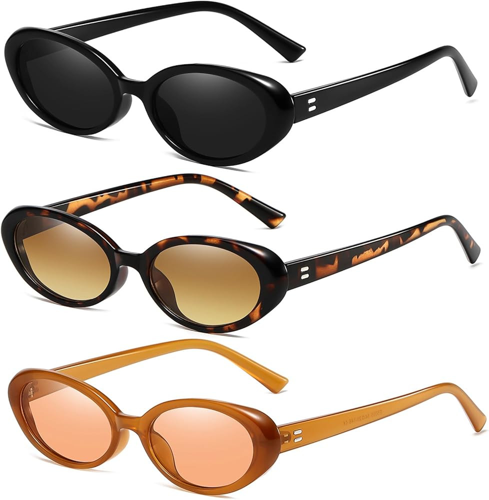 Retro Oval Sunglasses for Women Men Fashion Small Oval Sunglasses 90s Vintage Shades | Amazon (US)