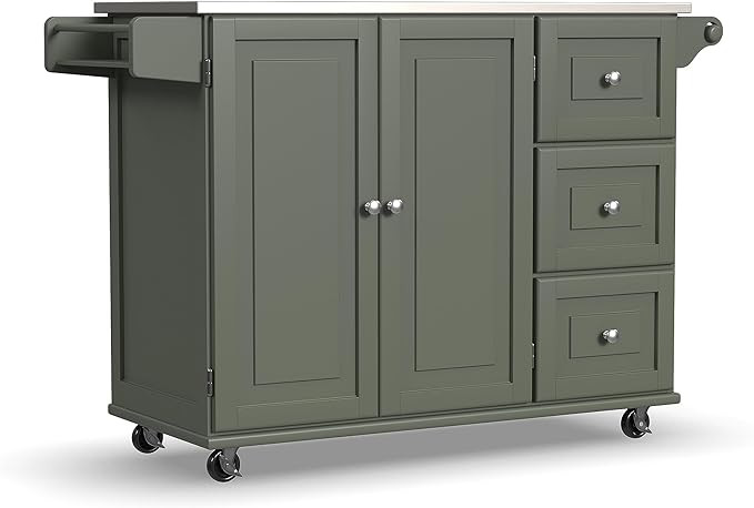 Homestyles Mobile Kitchen Island Cart with Stainless Steel Top, Sage Green | Amazon (US)