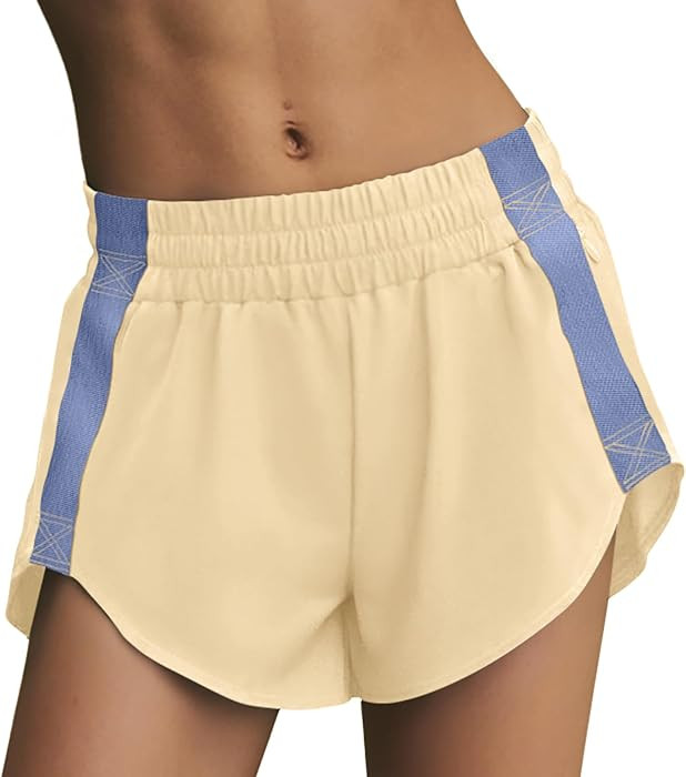 LASLULU Womens Running Shorts Contrast Color Workout Gym Shorts Zip Pocket | Amazon (US)