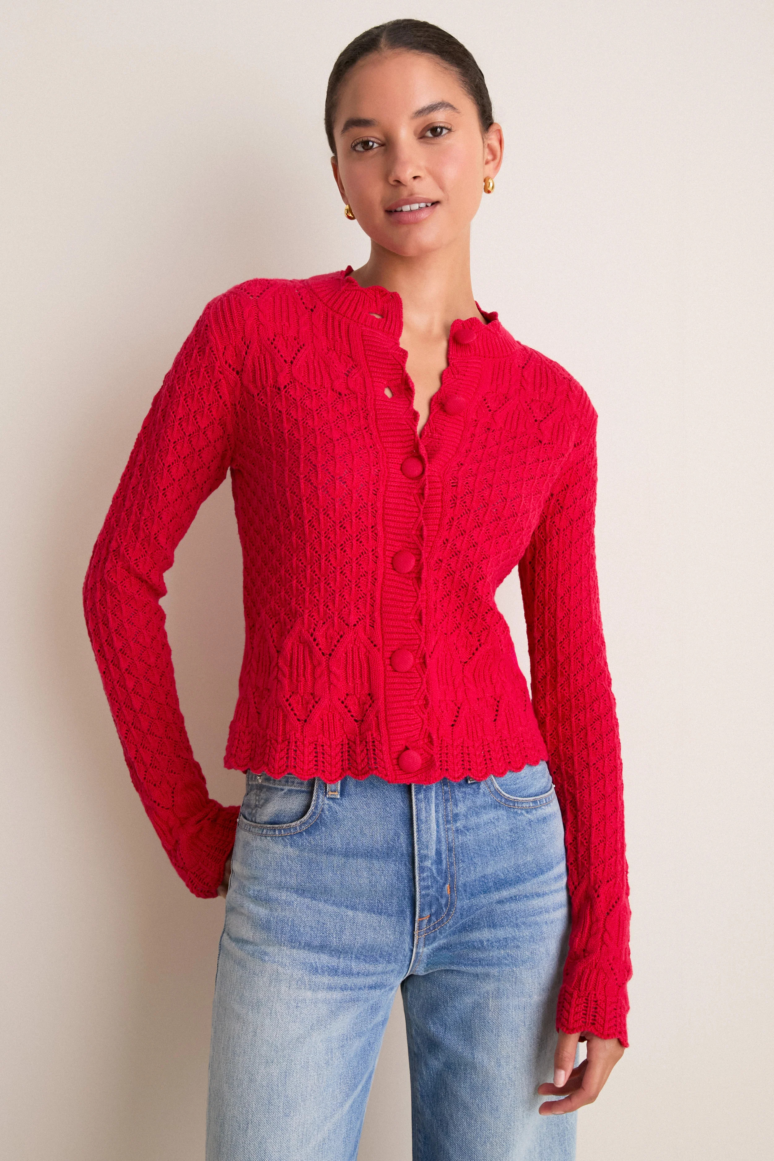 Red Pointelle Capucine Cardigan | Tuckernuck (US)