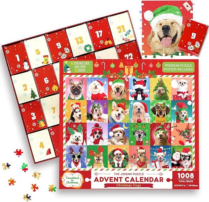 Advent Calendar 2023 Jigsaw Puzzles-Christmas Dogs, 24 Boxes 1008 Pieces Puzzles Countdown to Chr... | Amazon (US)