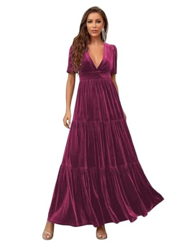 Drelat Classy Fuchsia Bridesmaid Dresses Long Plus Size Fuchsia Velvet Sexy V Neck Bridesmaid Dresses for Wedding 24W | Amazon (US)