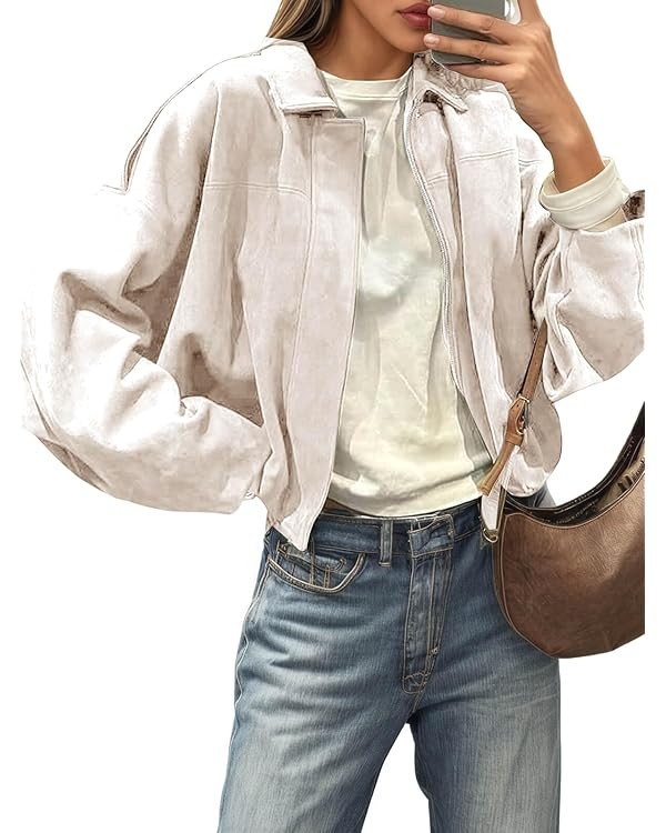 Cicy Bell Womens Faux Suede Bomber Jackets Oversized Cropped Zip Up Lapel Coats Fall Casual Outer... | Amazon (US)