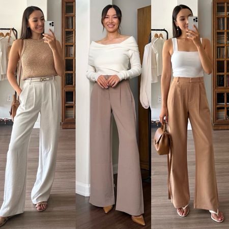 Spring occasion looks - 

Abercrombie white crepe trousers - runs slightly tight in the waist, might recommend sizing up wearing 25 standard

Abercrombie Harper crepe pant - a wider leg pant option 

Fabrique sweater top xs

Abercrombie Sloane pants 25 standard 

#LTKSeasonal #LTKSaleAlert #LTKStyleTip