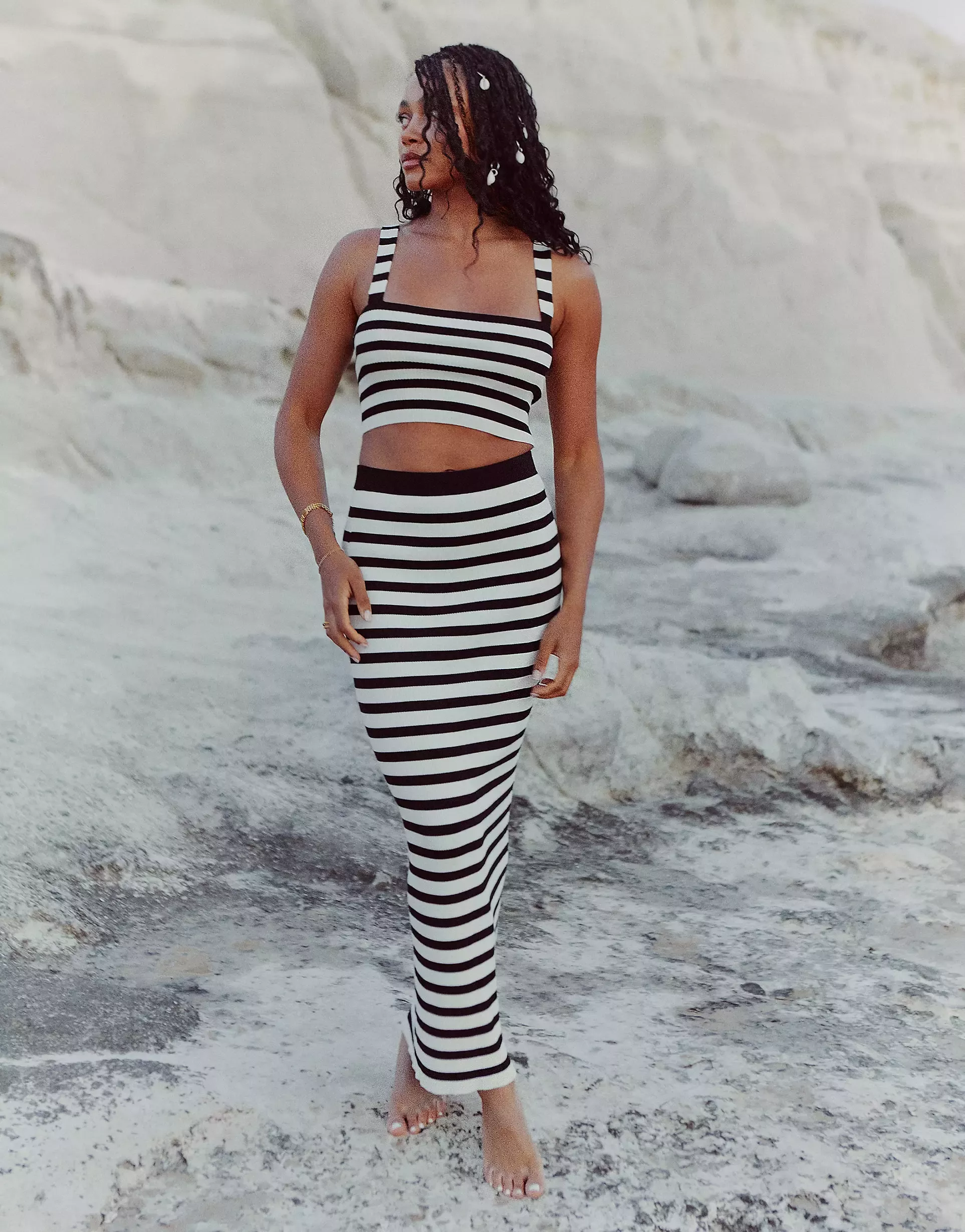 Cream Stripe Open Knit Crop Top curated on LTK