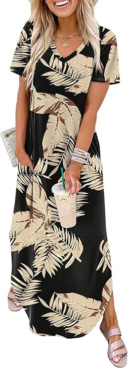 WIHOLL Women's Summer Short Sleeve Dresses Maxi Dress Vacation Beach Sundresses 2026 with Pockets | Amazon (US)