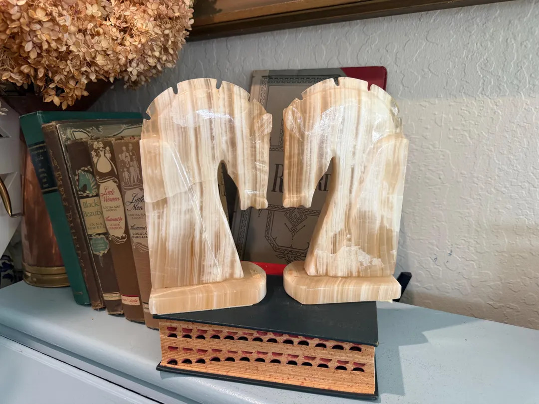Vintage Mid Century Onyx Horse Head Bookends - Natural Stone - Etsy | Etsy (US)