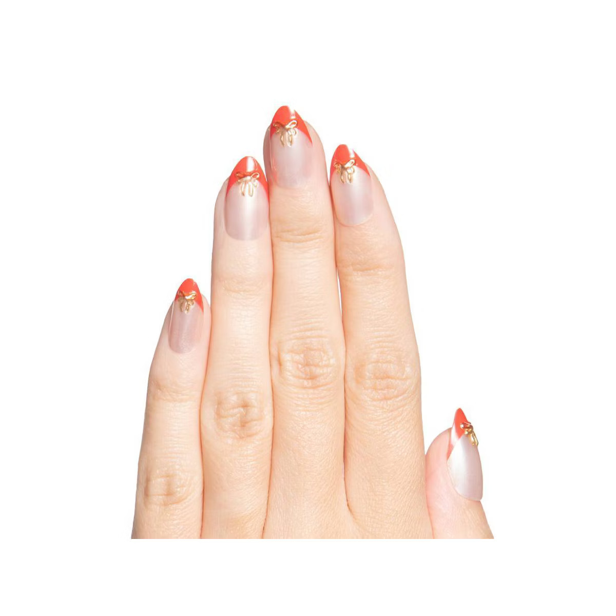 Olive & June Press-On Fake Nails - Maximalist - M Almond - Red Chrome French with Puffy Bows - 42... | Target