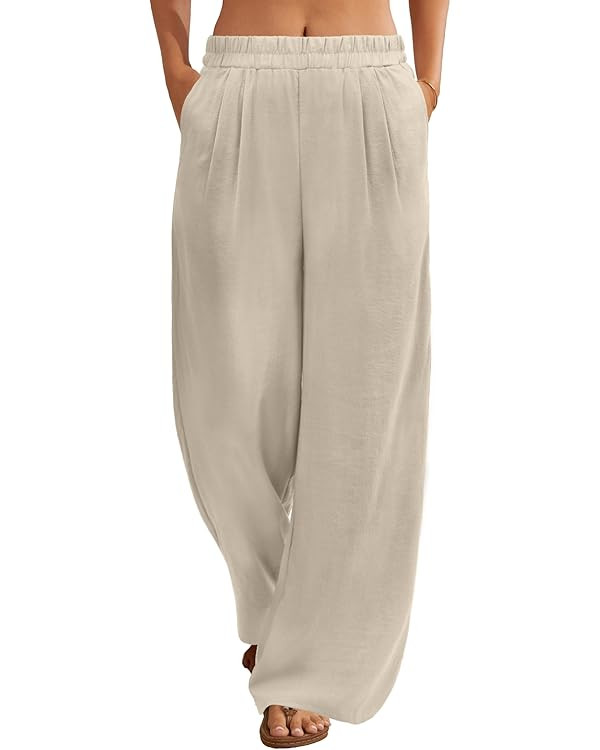 FireSwan Linen Pants Women Wide Leg Palazzo Pants Flowy Elastic Waist Summer Beach Casual Trouser... | Amazon (US)