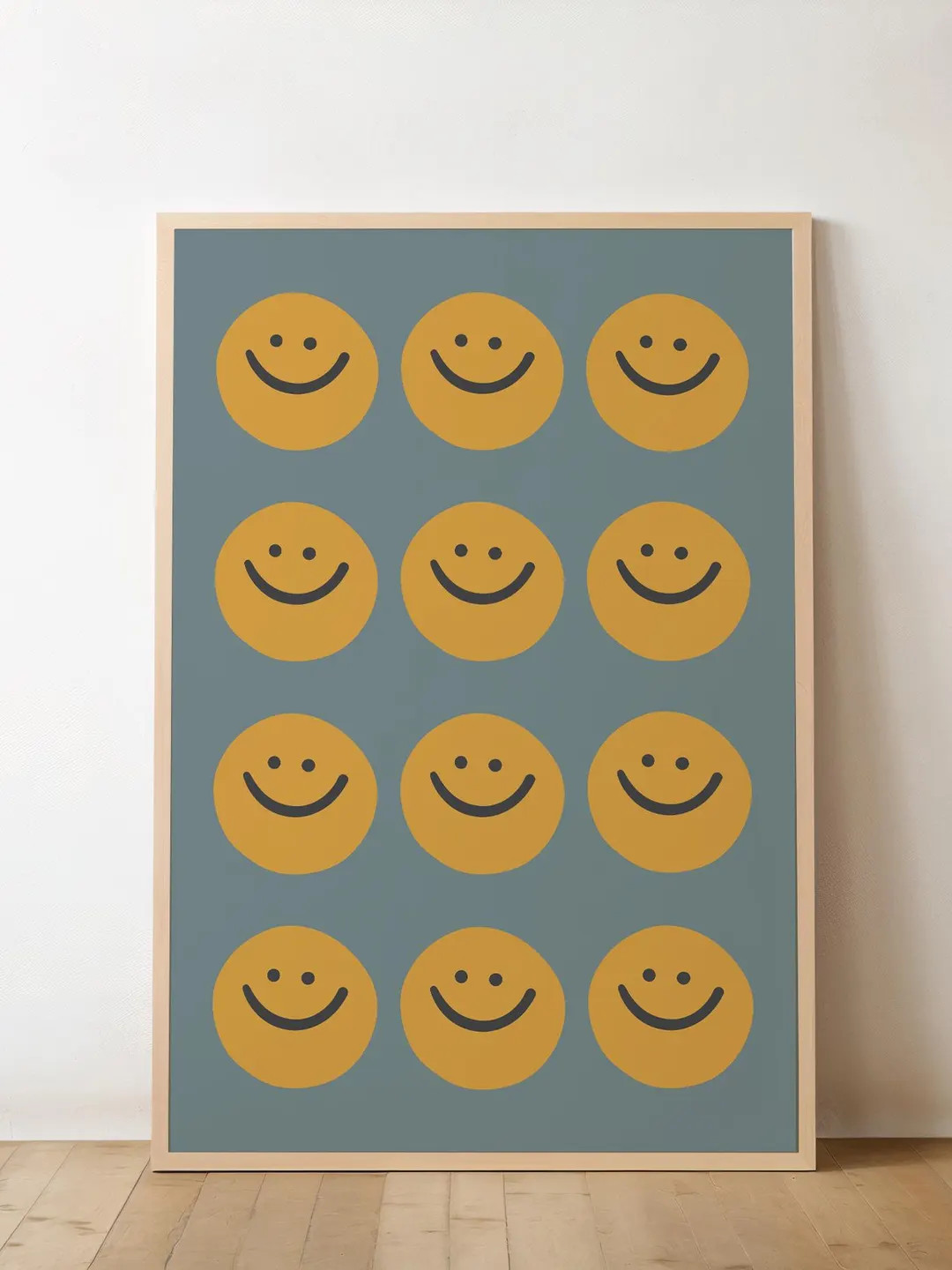 Retro Smiley Face Wall Art • Blue Playroom Print • Digital Download • Minimalist Nursery ... | Etsy (US)