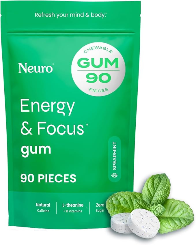 Neuro Energy & Focus Gum - 40mg Natural Caffeine Gum & Nootropic Energy Supplement with L-Theanin... | Amazon (US)