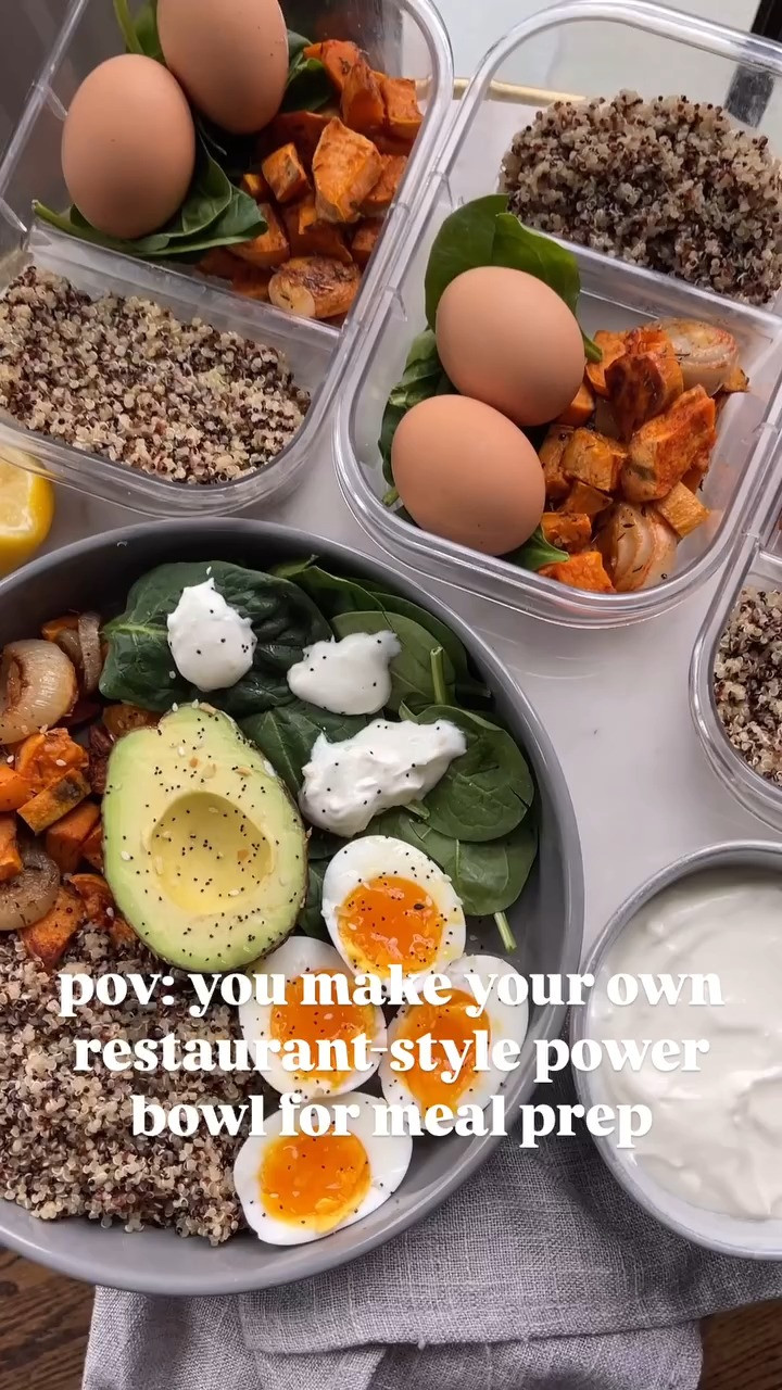 Savory Quinoa Breakfast Bowls with Yogurt Dressing: These Savory Quinoa Breakfast Bowls with Yogurt Dressing are the perfect fuel to start your day.  Nutrient packed quinoa is paired with spinach, roasted sweet potatoes and soft boiled eggs topped off with a tangy, creamy yogurt dressing to create a filling and whole-foods based meal.  These bowls are not only delicious but incredibly satisfying.  A nice twist on breakfast, brunch or lunch. Served on a big blue pasta bowl and then separated into meal prep containers for a yummy breakfast all a week. Full recipe on www.sweetsavoryandsteph.com 

 #LTKHome