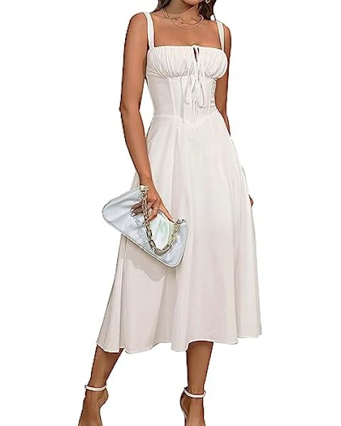 Floral Midi Corset Dress Boho Flowy Slit Lace Up Dresses for Women Going Out A Line Casual Sundre... | Amazon (US)
