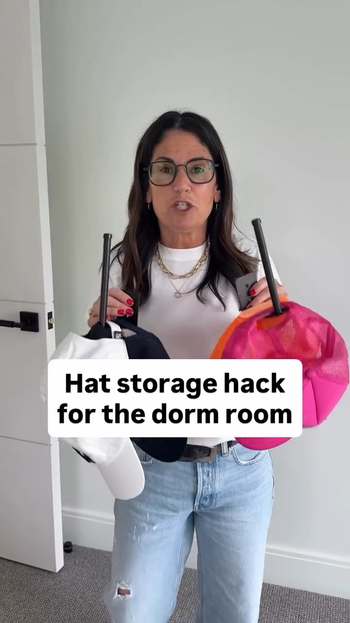 My favorite way to store hats in a dorm room so you don’t waste shelf or desk space!