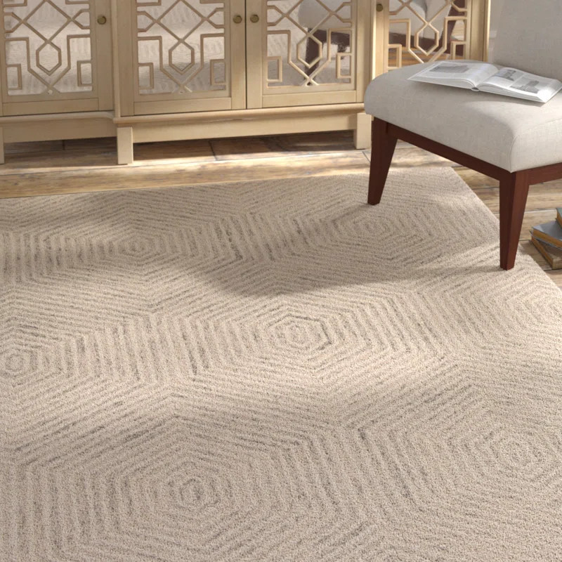 Geometric Tufted Wool Ivory/Cream/Brown Are Rug | Wayfair Professional