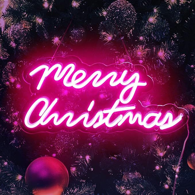 KANAYA Merry Christmas Neon Sign, Pink Christmas Decorations LED Sign, USB and Battery Operated C... | Amazon (US)