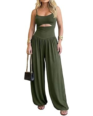 Amazon.com: ChicMe Couture Jumpsuits for Women Sleeveless Cut-Out Waist U-Neck Backless Tie-Back ... | Amazon (US)