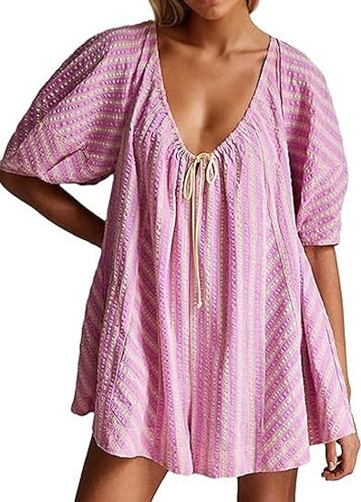 Y2k Shorts Romper Tie Front Casual Maternity V Neck Vacation Cute Puff Sleeve Summer Tshirt Rompe... | Amazon (US)