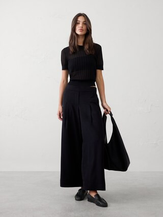 Wide-Leg Mid-Rise Pleated Pull-On Pant | Banana Republic Factory