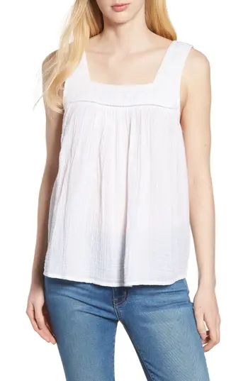Women's Caslon Embroidered Neck Swing Tank, Size X-Small - White | Nordstrom