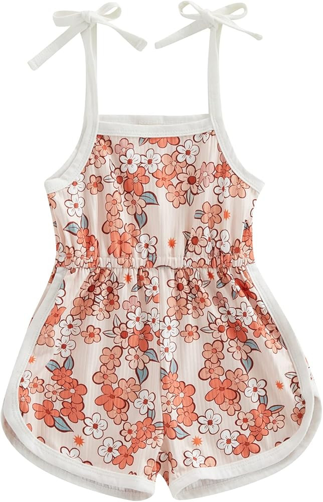 WZTYYDS Toddler Baby Girl Summer Clothes Floral Romper Tie-Up Strap Halter Jumpsuit Infant Summer... | Amazon (US)
