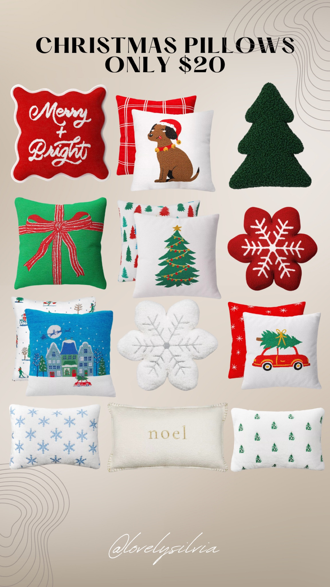 Christmas pillows only $20

Christmas pillows, Christmas decor, Christmas home decor, Christmas decorations

#LTKHome #LTKHoliday #LTKFindsUnder50