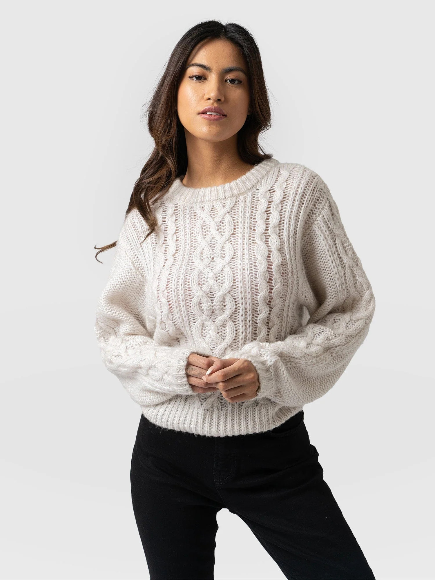 Penny Cable Sweater - Oatmeal | Saint + Sofia (Global)