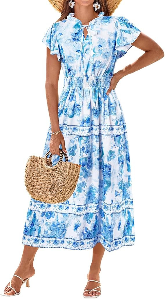 GRACE KARIN Women's Floral Boho Dress Hawaiian Dresse Short Sleeve V Neck Summer Beach Wedding Gu... | Amazon (US)