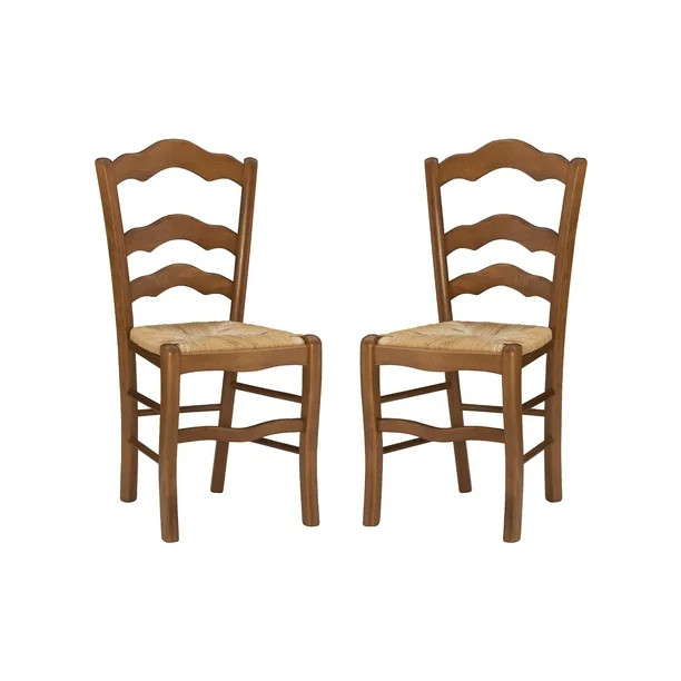 Linon Sanja Dining Chairs, Set of 2, Walnut Finish with Handwoven Rush Seating | Walmart (US)