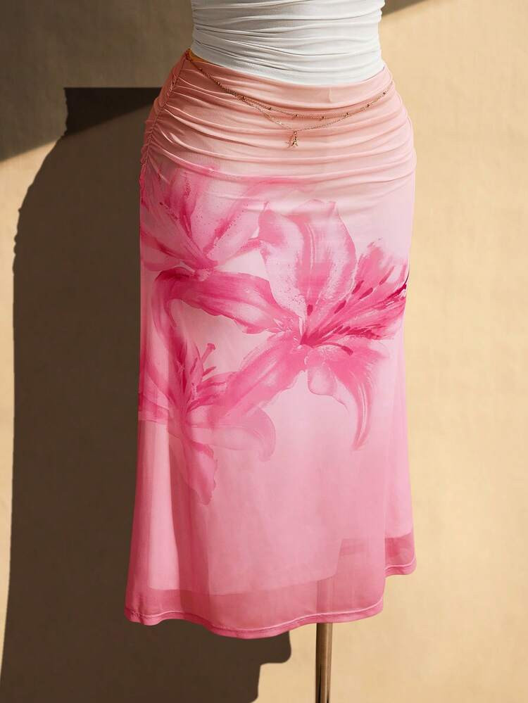 Pink floral skirt | SHEIN