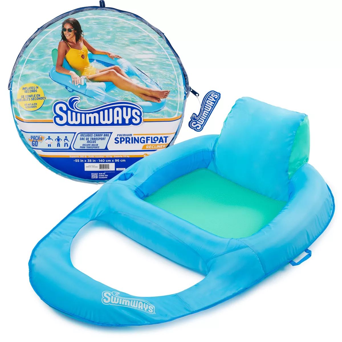 SwimWays Spring Float Recliner Swim Lounger for Pool or Lake with Hyper-Flate Valve - Blue | Target