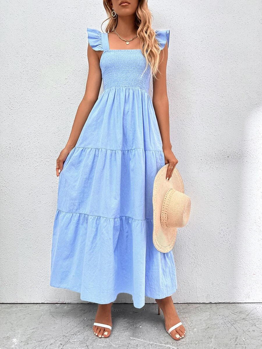 'Nancy' Ruffled Straps Smocked Dress #174345 | Goodnight Macaroon