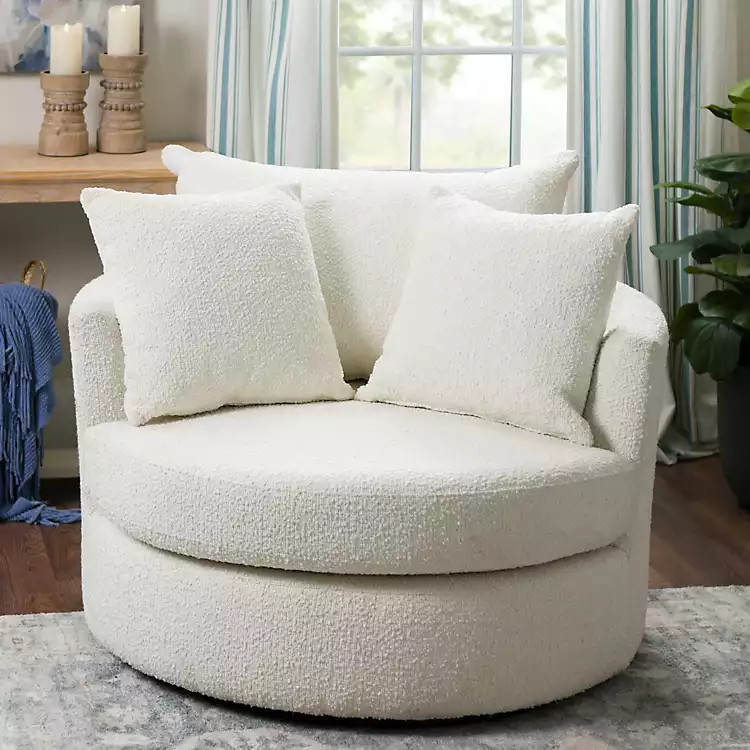 Round Cream Boucle Swivel Accent Chair | Kirklands