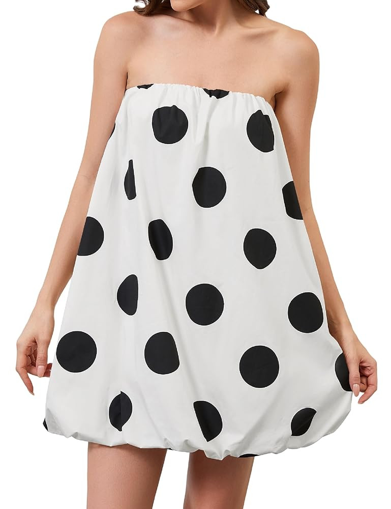Women Bubble Polka Dot Dress Off The Shoulder Strapless Mini Dress Cute Beach Party Summer Tube S... | Amazon (US)