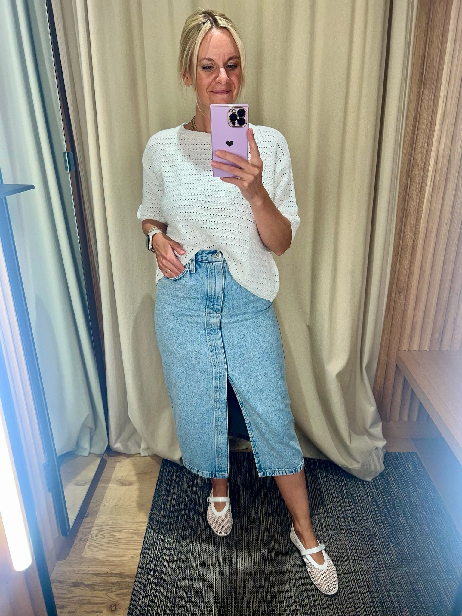 We fell in love with this jean midi skirt at Mango…. And love it paired with this open stitch sweater and mesh ballet flats 🤍

#LTKFindsUnder100 #LTKStyleTip #LTKShoeCrush
