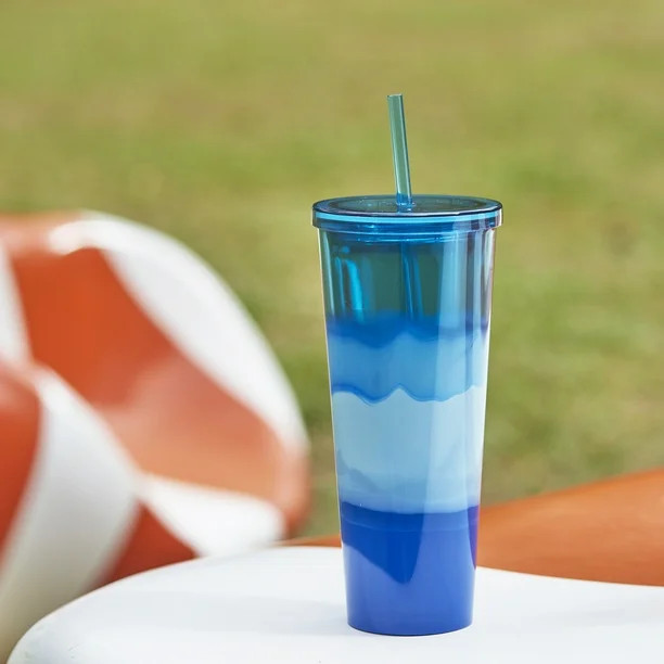 Mainstays 26 oz Double Wall Plastic Mixed Injected Tint Tumbler, Blue | Walmart (US)