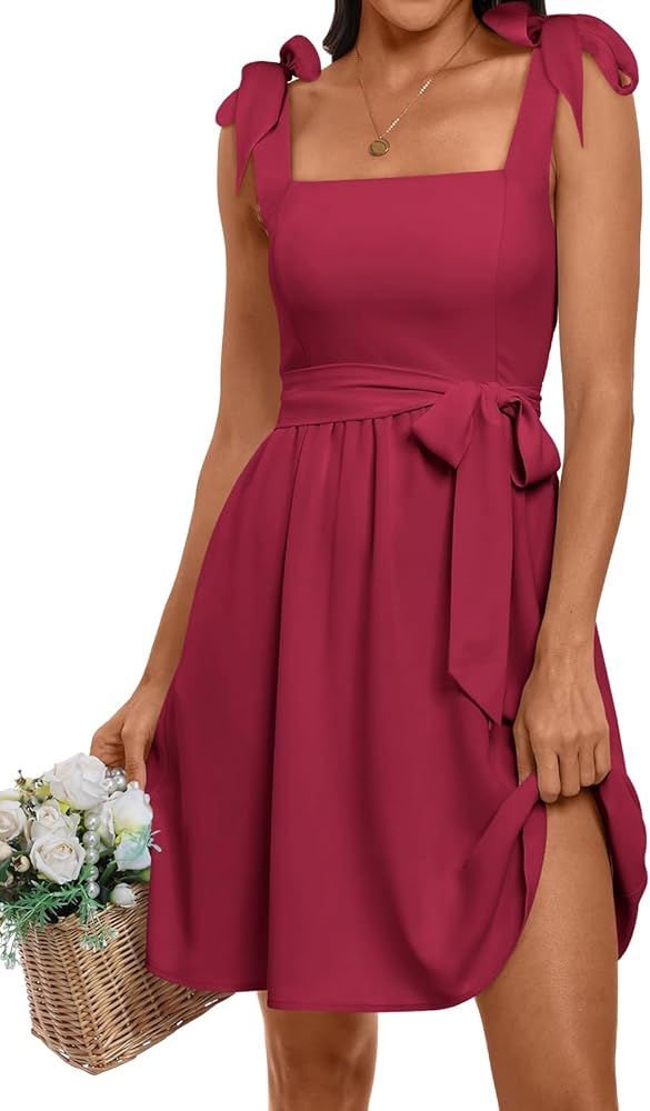 ANRABESS Women's Summer Tie Strap Mini Dress Square Neck Smocked Sleeveless A Line Swing Elegant ... | Amazon (US)