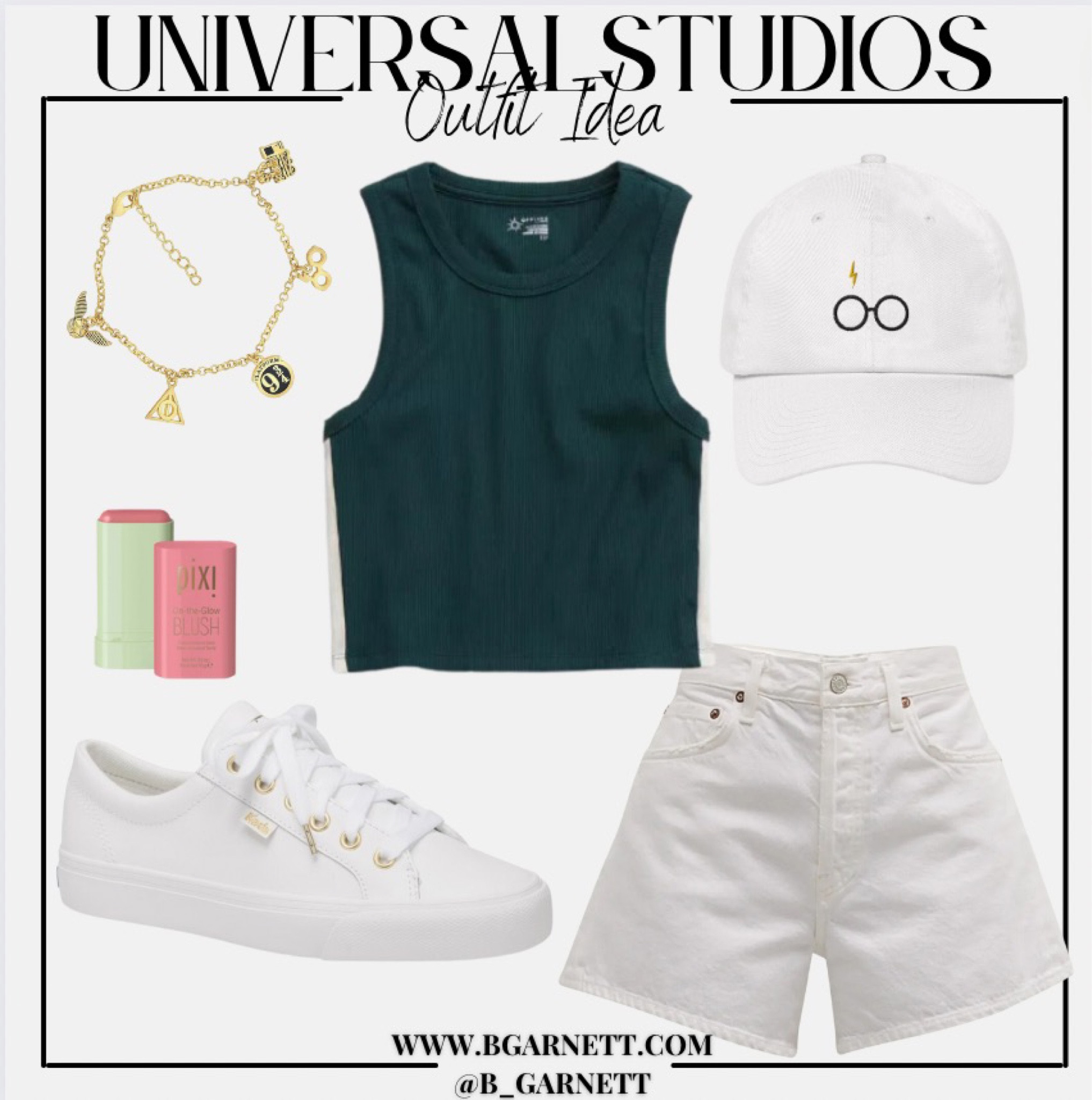 Subtle Harry Potter Slytherin outfit for Universal Studios 

Vacation outfit | spring outfit | universal studios | white jean shorts | crop top | leather sneakers | Keds | Harry Potter | Slytherin | charm bracelet 

#LTKTravel #LTKStyleTip #LTKFindsUnder50