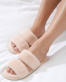 Double Strap Plush Slide Slippers | Soma Intimates