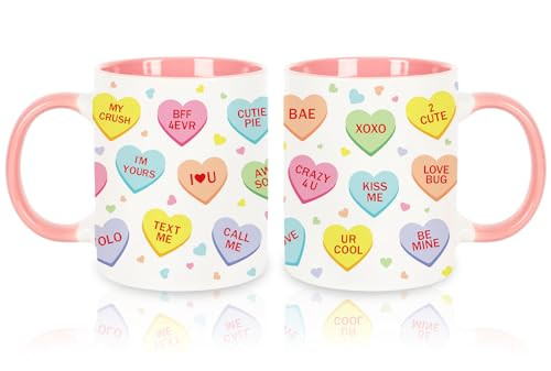 Whaline 2Pcs Valentine's Day Couple Mug Set Conversation Heart Coffee Mugs Colorful Heart Saying ... | Amazon (US)