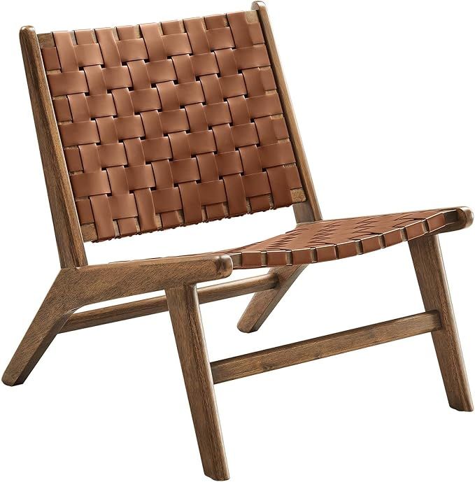 Modway Saoirse Wood Accent Lounge Chair-Woven Leather Seating in Walnut Brown | Amazon (US)