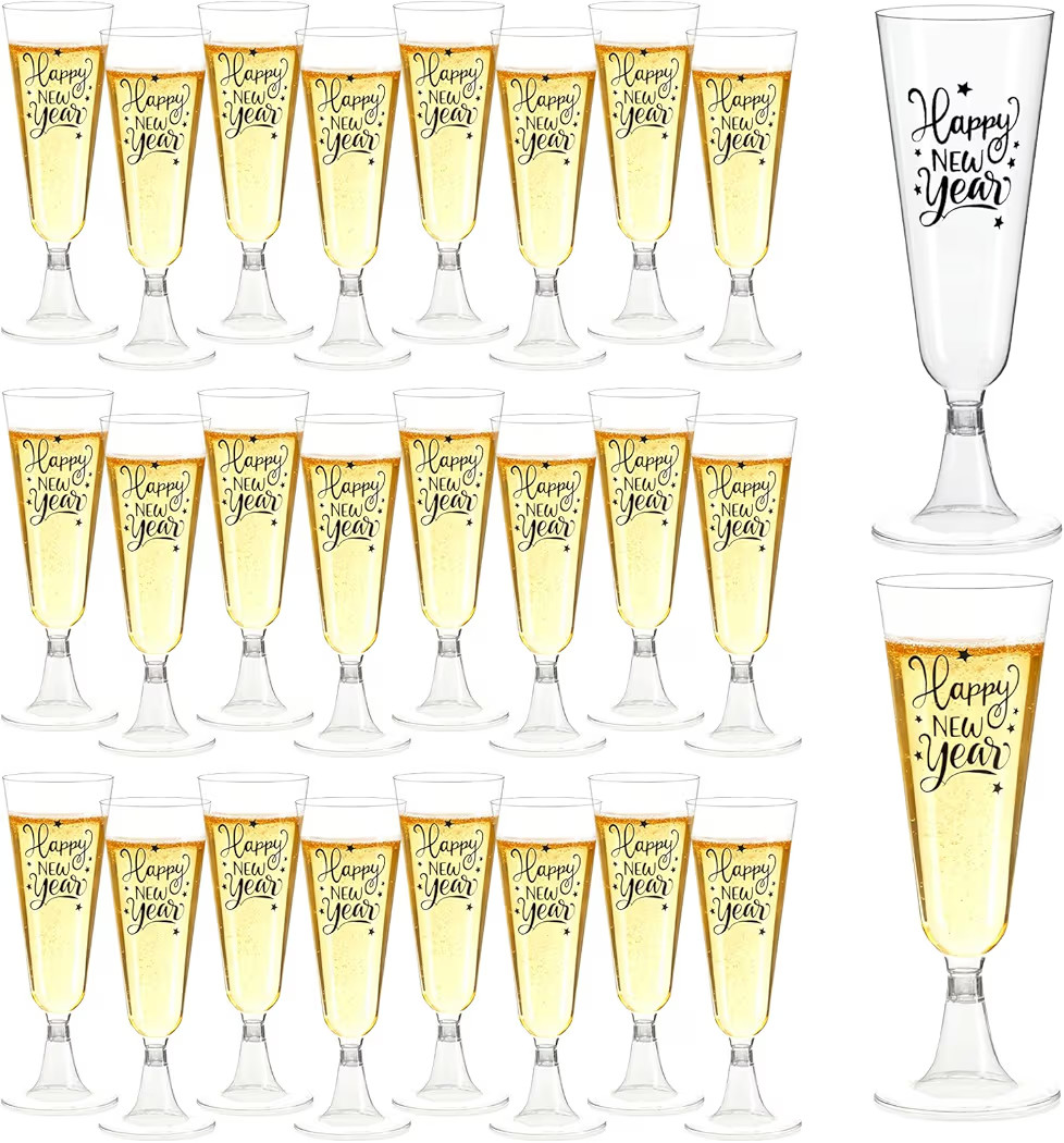 DPKOW Disposable Champagne Flutes New Years Eve Party Supplies 2026, 24 Pack 5 Oz Clear New Years... | Amazon (US)