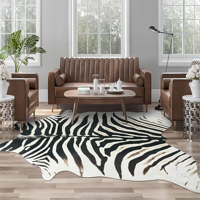 AROGAN Western Faux Fur Zebra Rug, 4.6 x 5.2 Feet Premium Animal Skin Print Rug, Sturdy Faux Zebr... | Amazon (US)