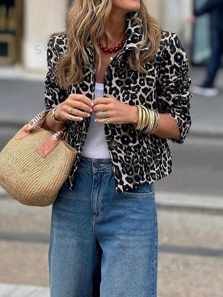 SHEIN LUNE Women's Simple Daily Leopard Print Jacket | SHEIN