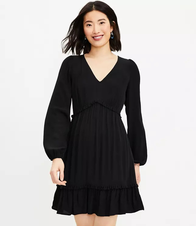 Petite Ruffle V-Neck Swing Dress | LOFT