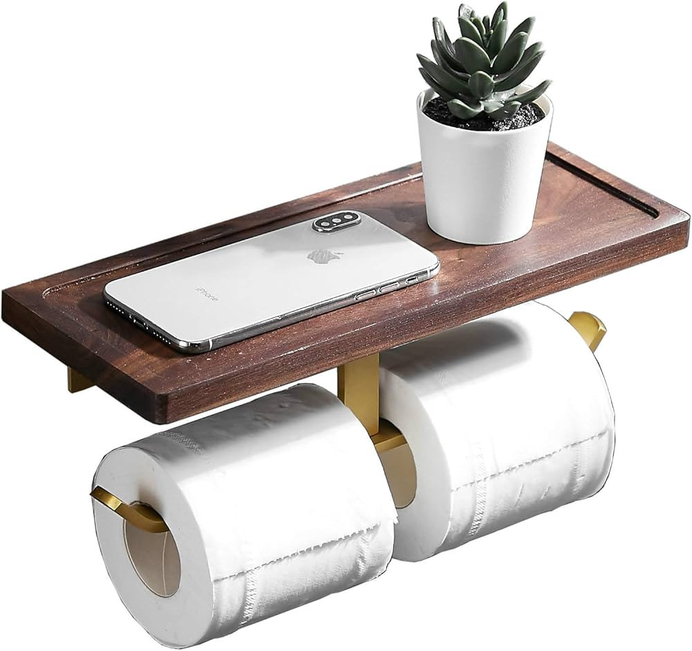 SHUNLI Wood Toilet Paper Holder with Phone Shelf 2 Rolls for Bathroom,Rustic Farmhouse Wall Mount... | Amazon (CA)