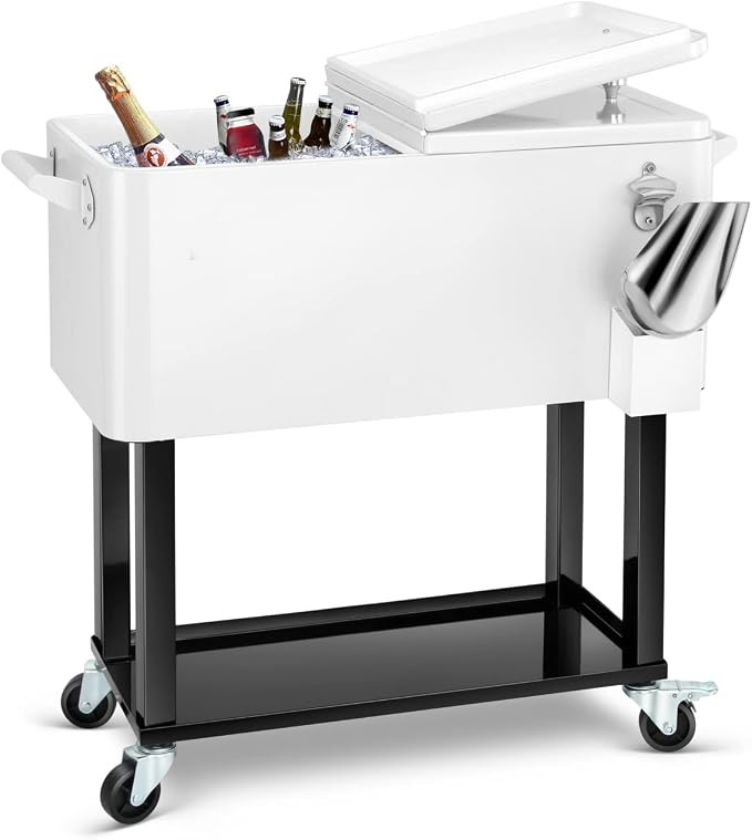 80 Quart Rolling Ice Chest Cooler Cart,Patio Backyard Party Drink Beverage Bar Stand Up Cooler Tr... | Amazon (US)