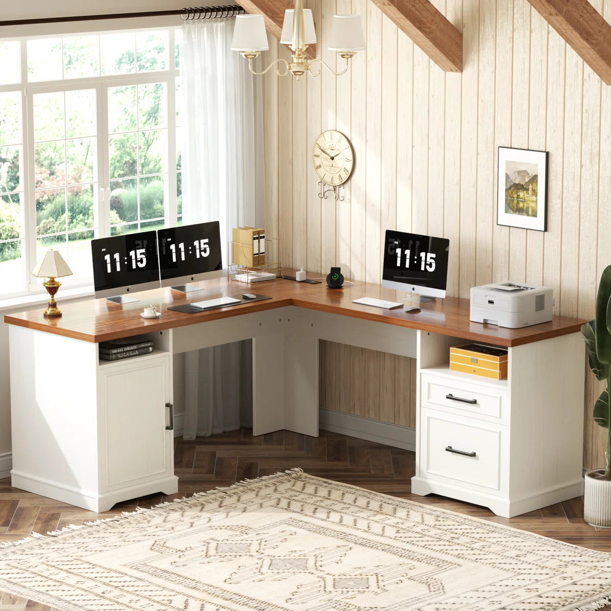 60‘’ L Shaped Desk with Wooden Drawers | Wayfair North America