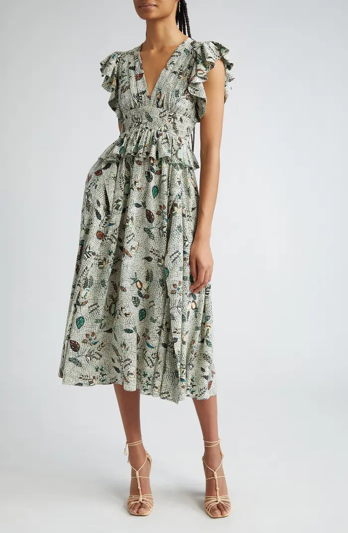 Ulla Johnson Brielle Flutter Sleeve Silk Midi Dress | Nordstrom | Nordstrom
